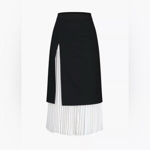 NWT Commense Pleated Midi Skirt Black White Color Block Layered Skirt size L